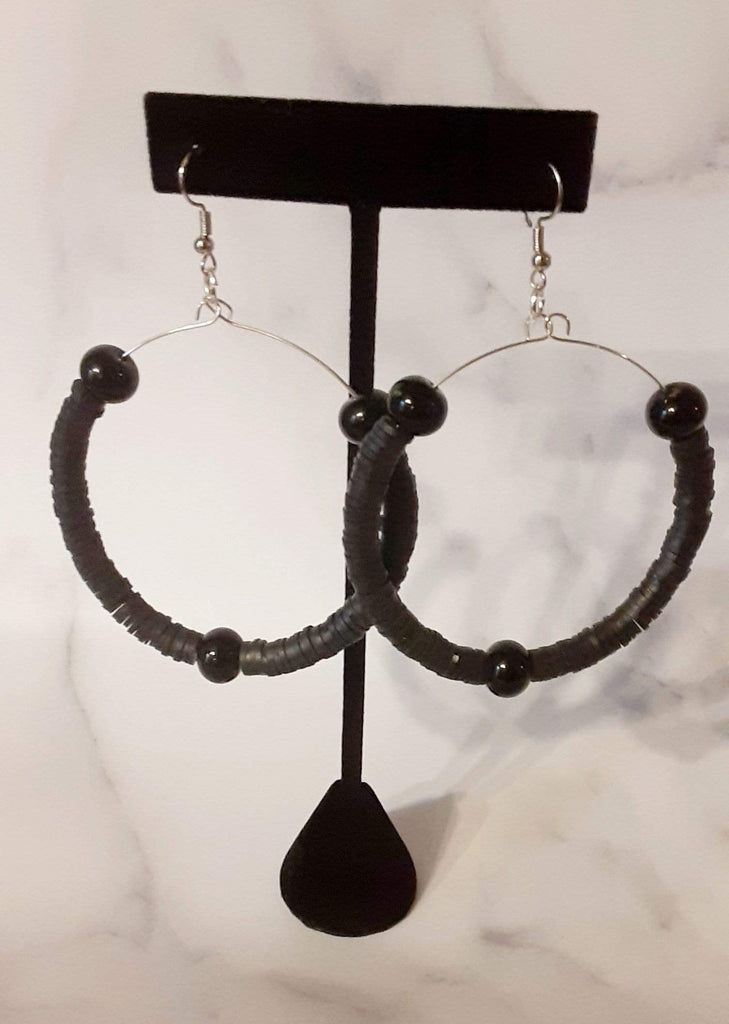 Elle Shanell Black Clay Beads Hoop Earrings