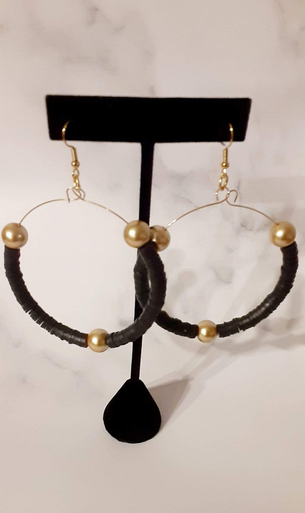 Elle Shanell Black and Gold Clay Beads Hoop Earrings
