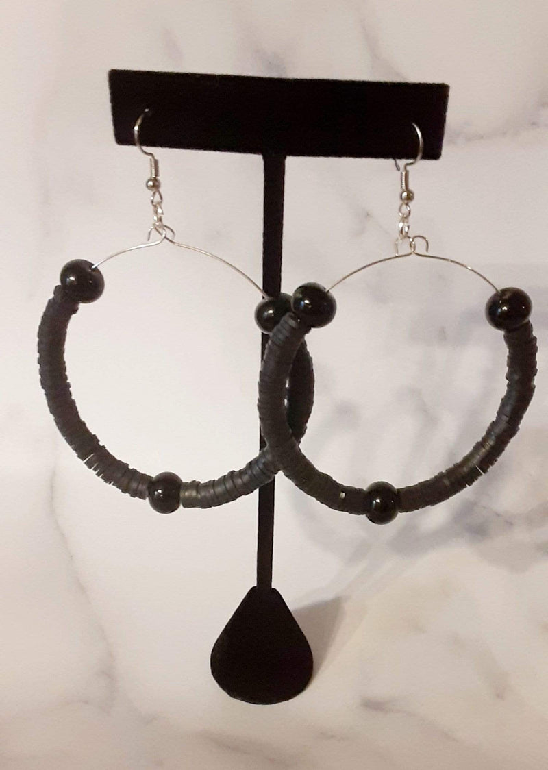 Elle Shanell Black Clay Beads Hoop Earrings