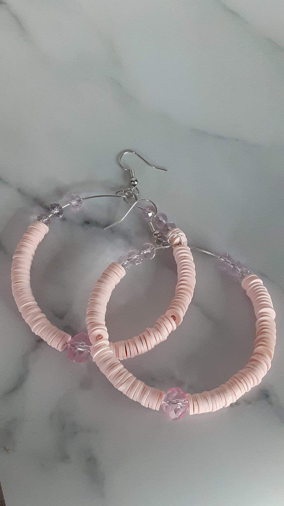 Elle Shanell Light Pink Clay Beads Hoop Earrings